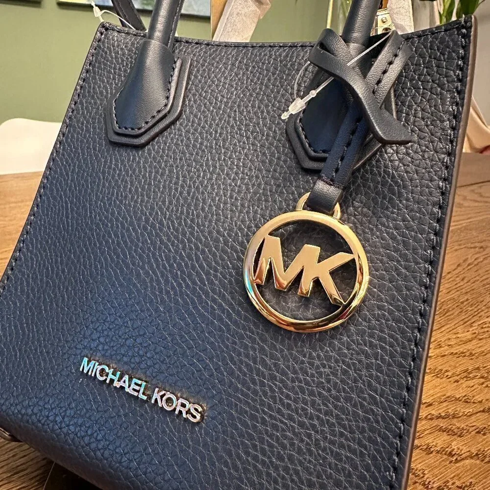 NWT! NEW! Michael Kors Mercer Extra-Small Pebbled Leather Crossbody Bag -Navy
